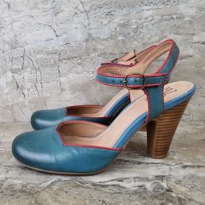 Miz Mooz Women's 9 Nantes Blue Leather Retro Rockabilly Heels Shoe Pinup Pumps